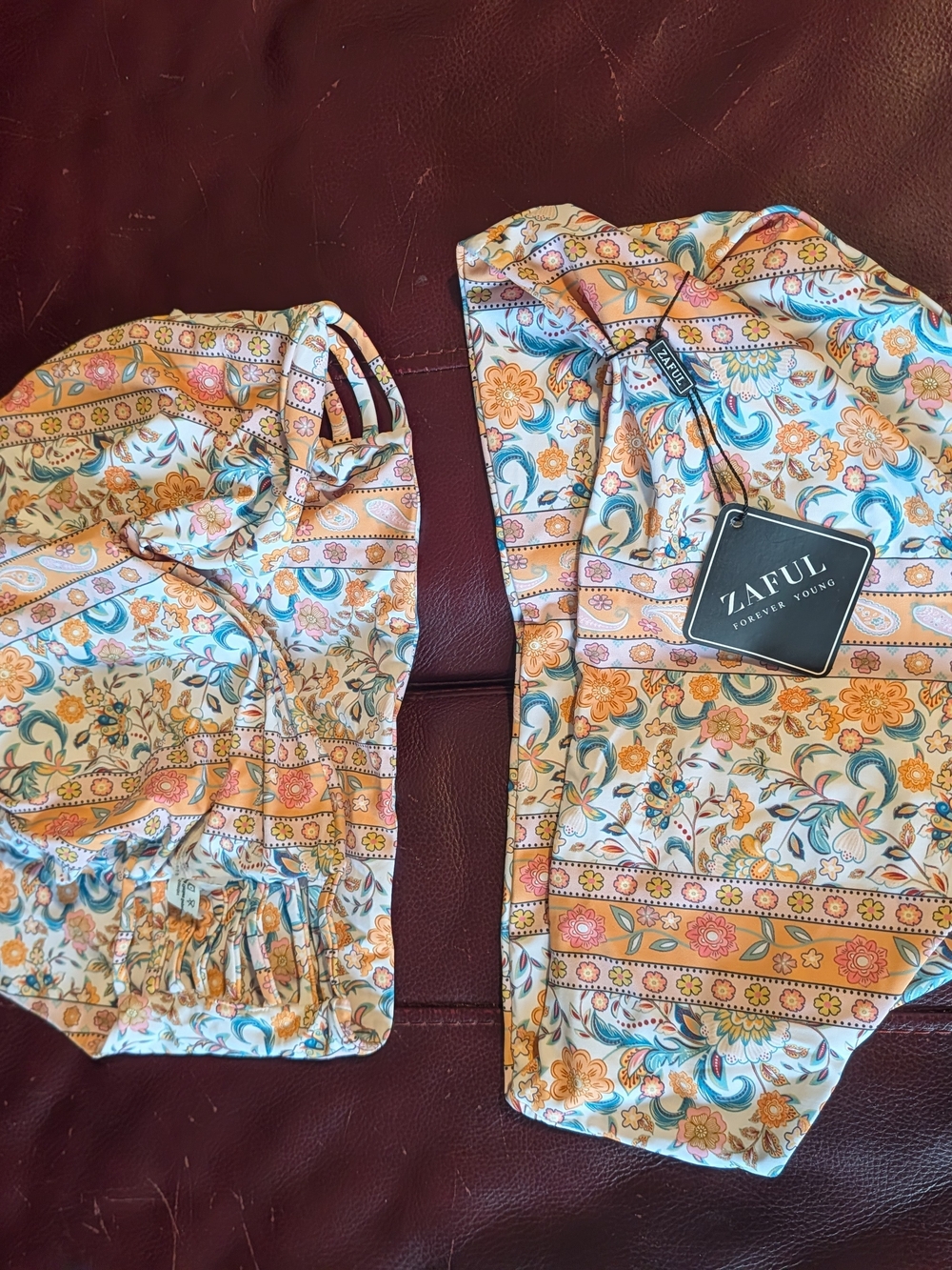 Zaful Boho Floral Paisley Bikini - Cream, Orange & Blue